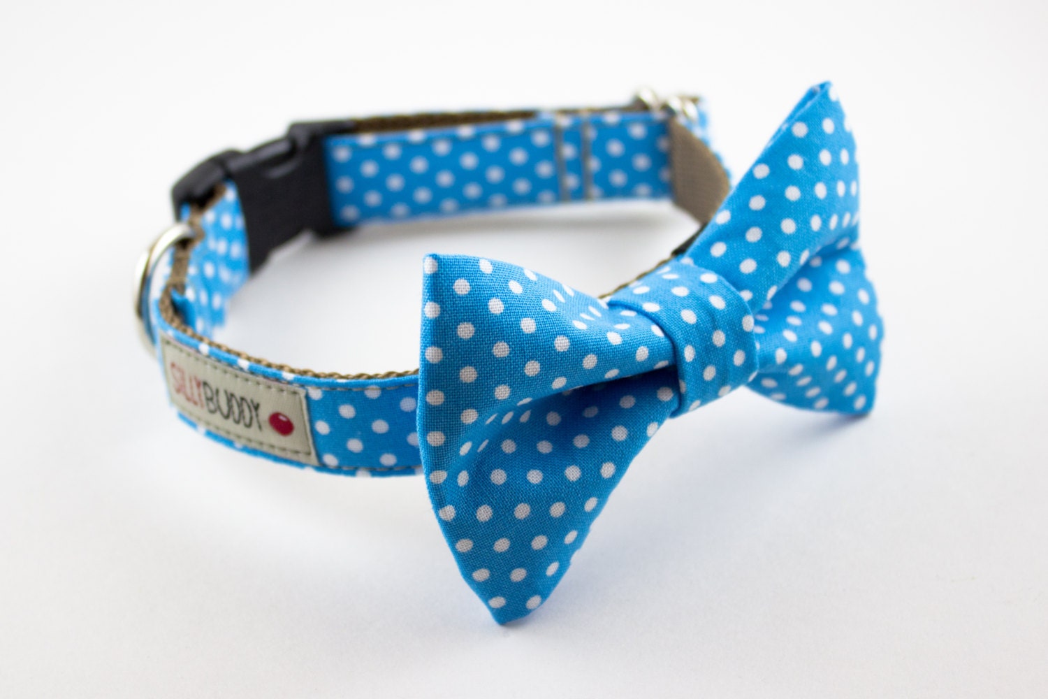 Blue Polka Dot Bowtie Dog Collar