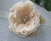 Fabric flower ribbon Wedding wrist corsage. Champagne blush for bridesmaids, flower girls, Mother of the bride