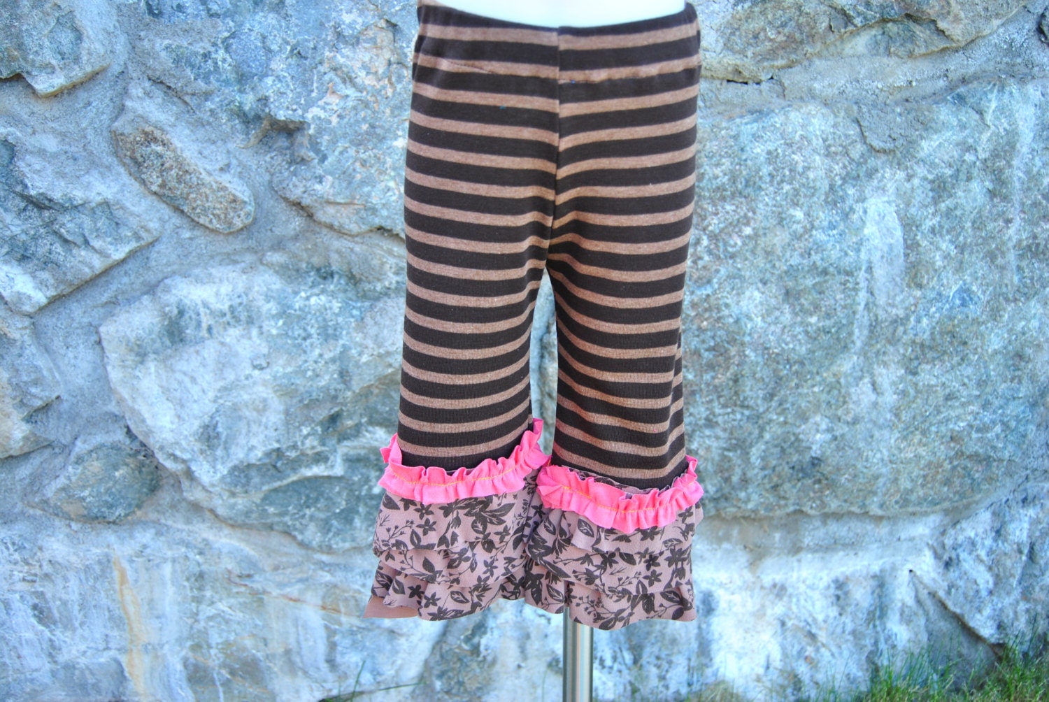 Ruffle Capri Size 4 Brown Stripes Upcycled Knit