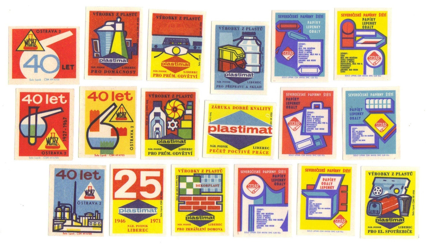 SALE 18 Vintage Matchbox Labels - Set 24