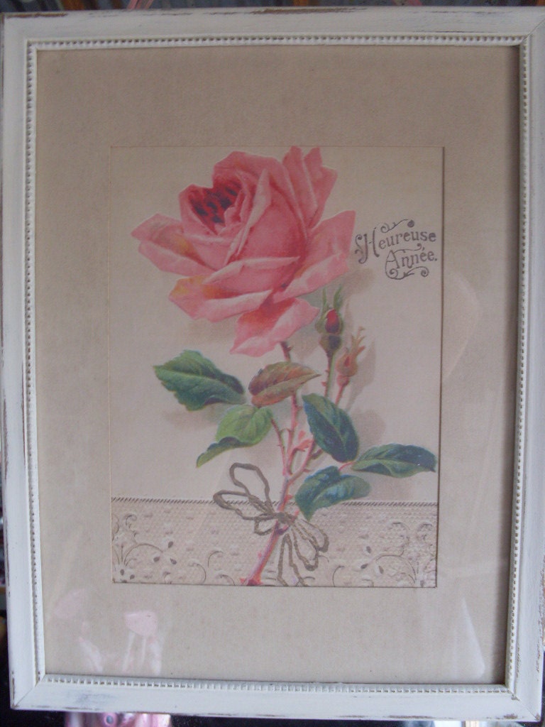 Shabby Chic Vintage Rose Print in Vintage Frame