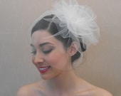 Wedding tulle flower birdcage veil sparkled with a rhinestone button in the center - Ready to ship in 1 week