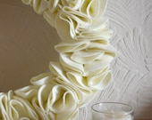 Cream Felt Flower Ruffle Wreath Home Decor Handmade