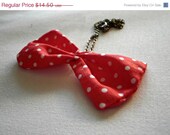 SALE Pin Up Girl  Necklace Red and White Dots Rockabilly Pin Up Bow Bow necklace Bow tie necklace -  dotty fabric bow pendant with chain