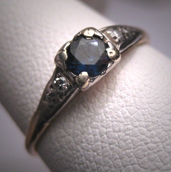 Antique Sapphire Diamond Wedding Ring Vintage Art Deco