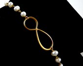 Gold Infinity Bracelet - Pearl Wired Chain and Infinity Bracelet, Love, BFF Bracelet, Gift, Bridal Party, Sister Bracelets, June Birthstone