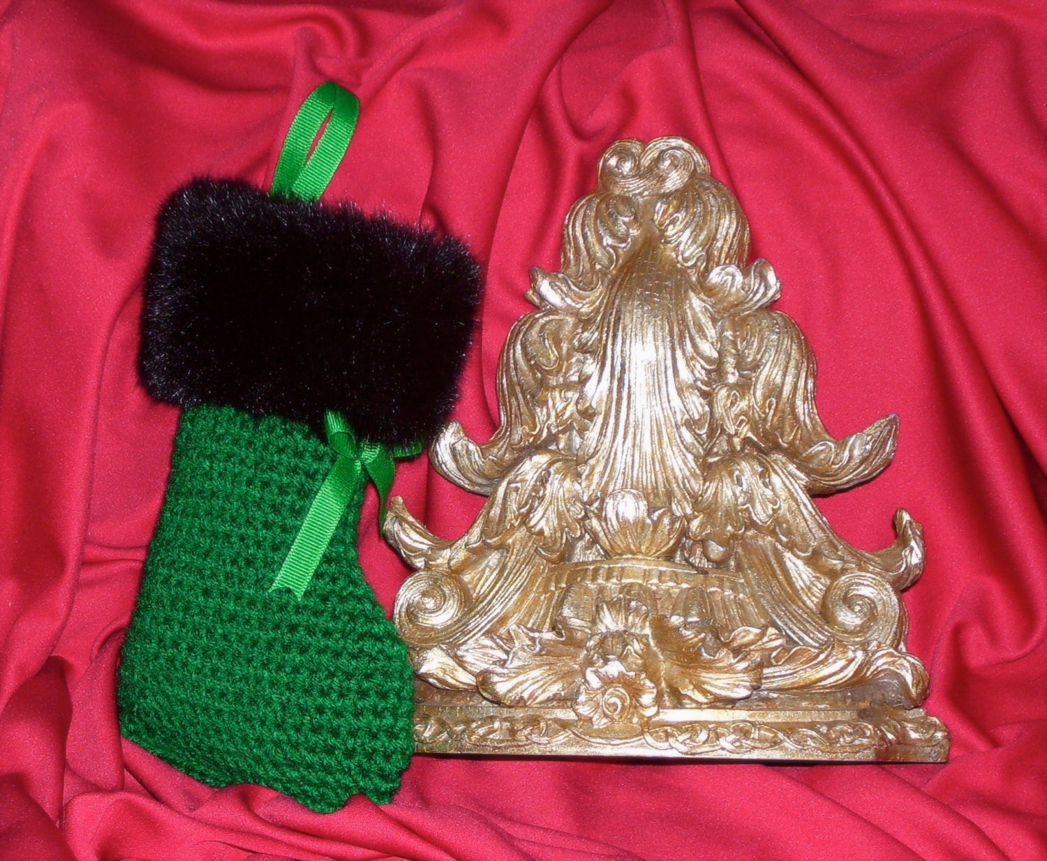 Green Christmas Stocking Black Faux Fur Stocking Girls Boys Room Babies Nursery Gift Women Santas Boot Womens/Mens Gift Ornament Decoration