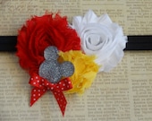 Mickey/Minnie Mouse Headband with Rosettes, Ribbon, and Rhinestone