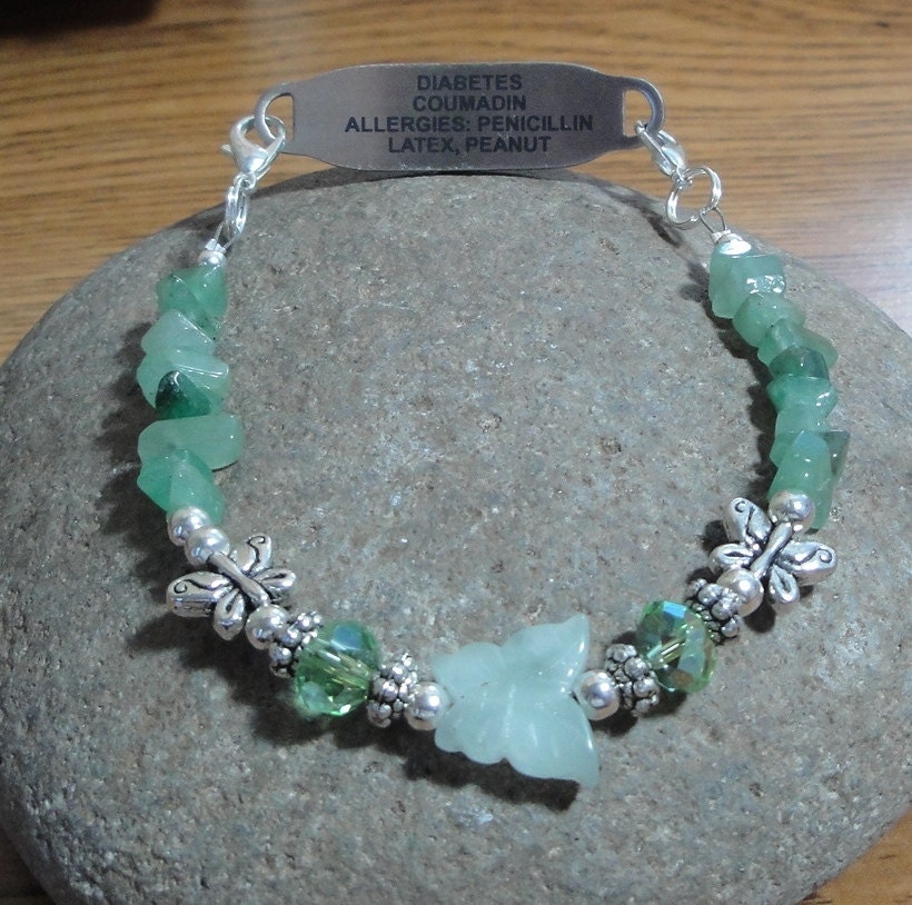 Medical Alert Interchangeable Bracelet - Diabetic, Seizures, Epilepsy, Allergies, Asthma, Penicillin, Multiple Sclerosis, etc. - Aventurine