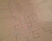 Vintage Card Table Size Table Cloth with Beautiful Blue Embroidered Flowers and Square Cut Out Detailing