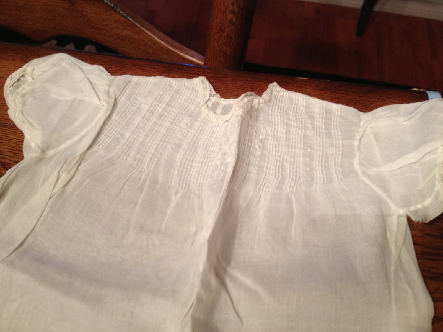 Vintage Baby Girl White Handmade Cotton Dress with Small White Flower Embroidery