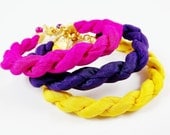 Instant Stacking Silk Bracelet Set -  Neon Pink, Yellow, Purple - Fashion - No:1