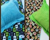 3pc Full-Size Bed Blanket -- Designer Cotton Print with Solid Color Minky Blanket & 2 Pillow Shams -- CUSTOM MADE