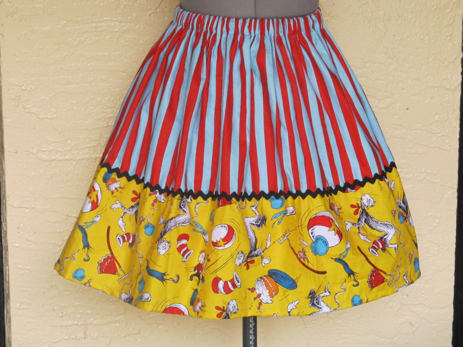 Womens Cat in the Hat Skirt - Full Gathered Skirt - Ready to ship