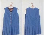 vintage 1960s Skort / / Denim Pleated Skort / large