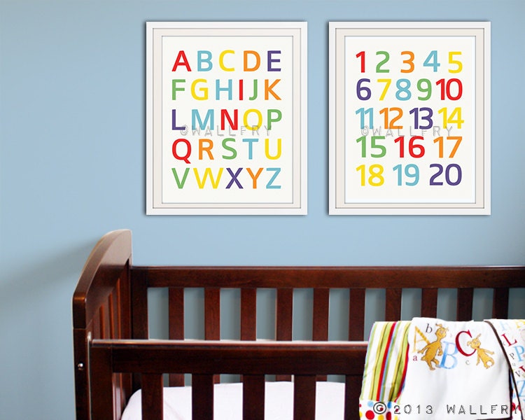 Modern Alphabet prints. Nursery art, Nursery wall art ABC poster. Children wall art set of 2- 8x10  alphabet prints by WallFry