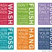 Bathroom art prints. Bathroom Rules. Kids bathroom wall quotes. Wash Brush Floss Flush. Typography. Set of 6- 8x10 prints by WallFry