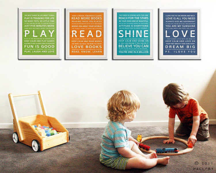 Typography art prints for kids playroom art. Kids Wall Art. Inspiration quote prints for children art. 4 - 11x14 Children Decor by Wallfry