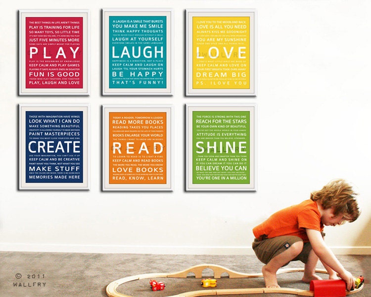 Children Wall Art. Typography prints baby nursery art prints. Inspiration quote prints for children art. 6 - 11x14 Nursery art by Wallfry
