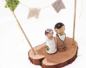 Rustic Tree Slice with Fabric Banner Hand Painted Wedding Cake Topper/Decoration Piece