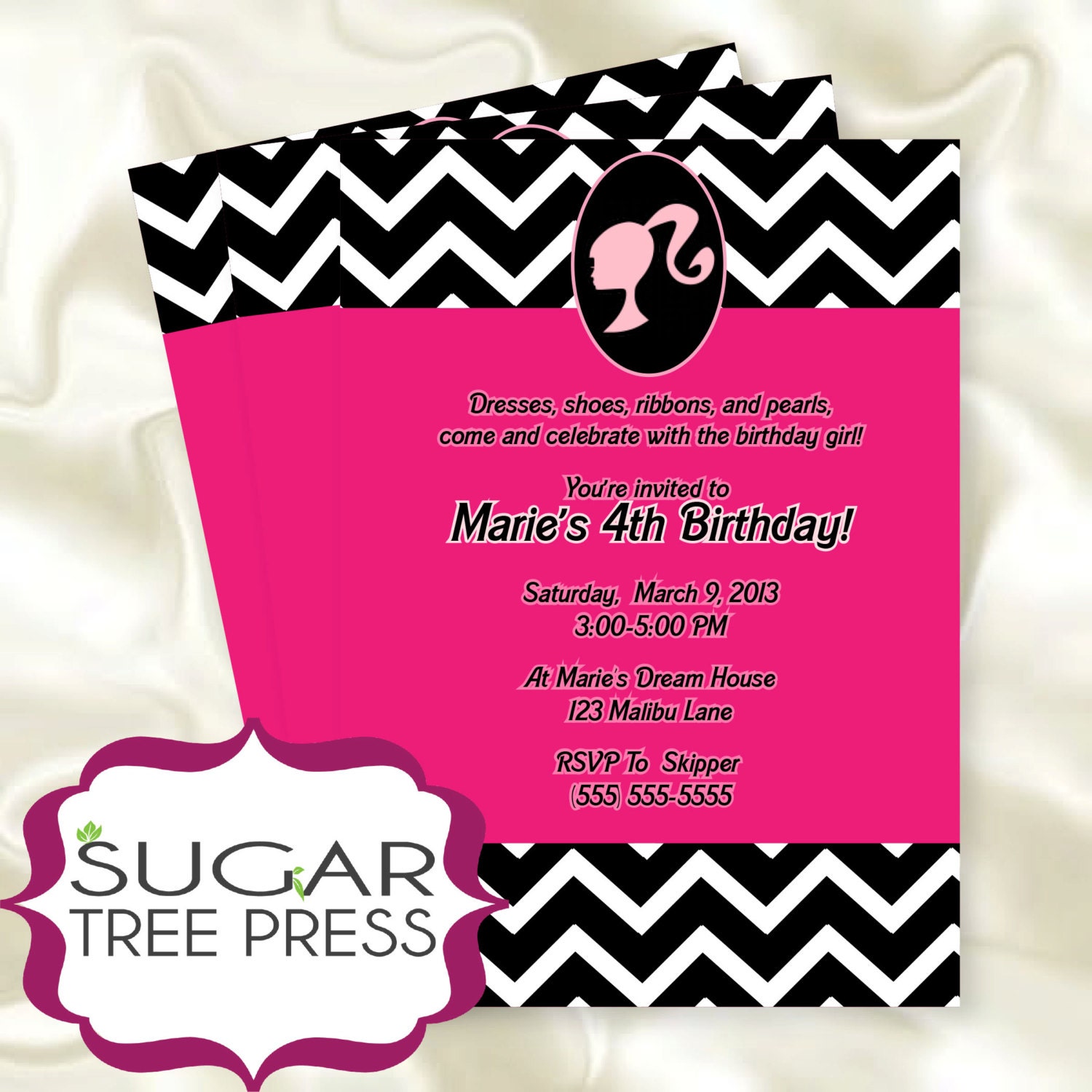 Barbie Inspired Birthday Invitation-Digital File