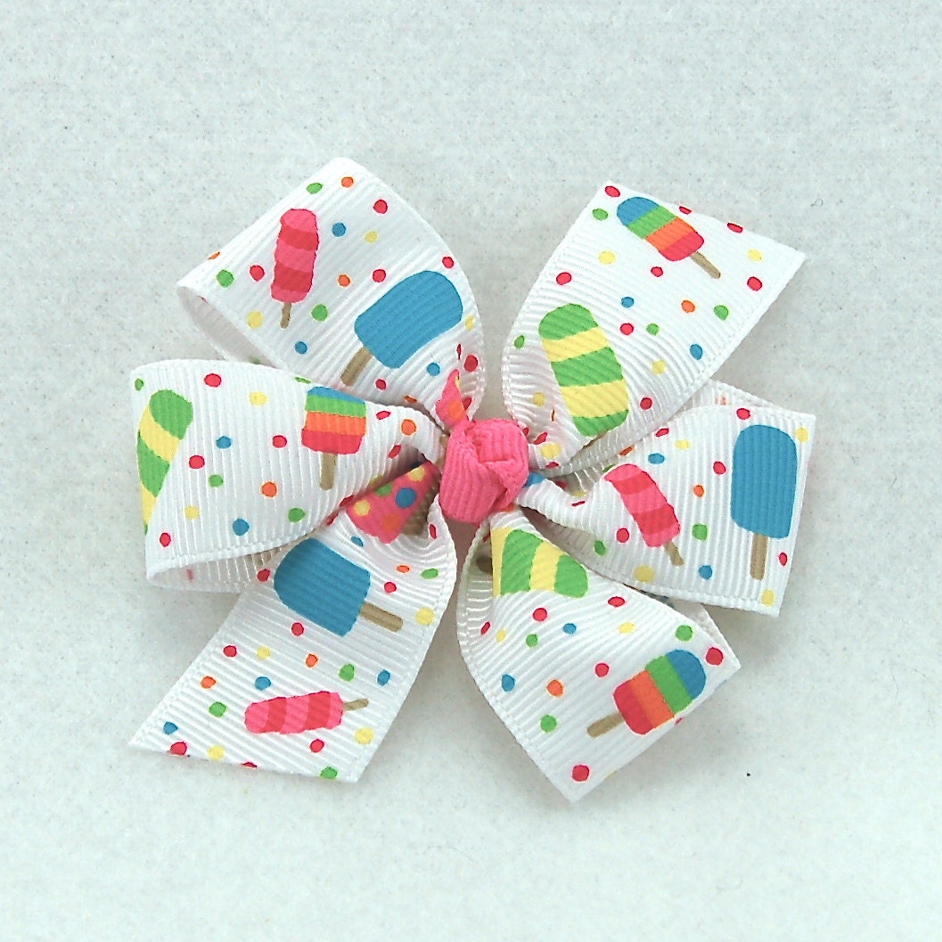 Ice Cream Popsicle Adorable Medium Pinwheel Bow - Summer Hair Bow - Pink Blue Yellow Green