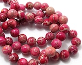 Impression Stone, Pink/Red, Round, Smooth, Gemstone Beads, 12mm, Large, Half-Strand, 16-17pcs - ID 1208-2