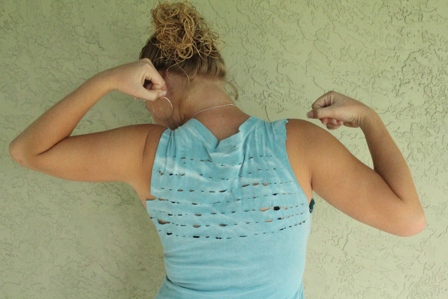Poetic Destructed Robins Egg Blue Razored Womens T-Shirt Eco Friendly Design