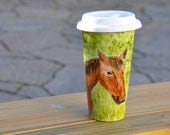 Custom Pet Lover Mug - Ceramic Travel Mug with Lid - Porcelain Eco Cup - Insulated Coffee Mug - Green mug