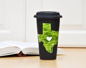 Custom State Love Travel Mug - Hand Painted Personalized Eco-Cup - Ceramic Coffee Cup with Lid - Father's Day Gift - Texas