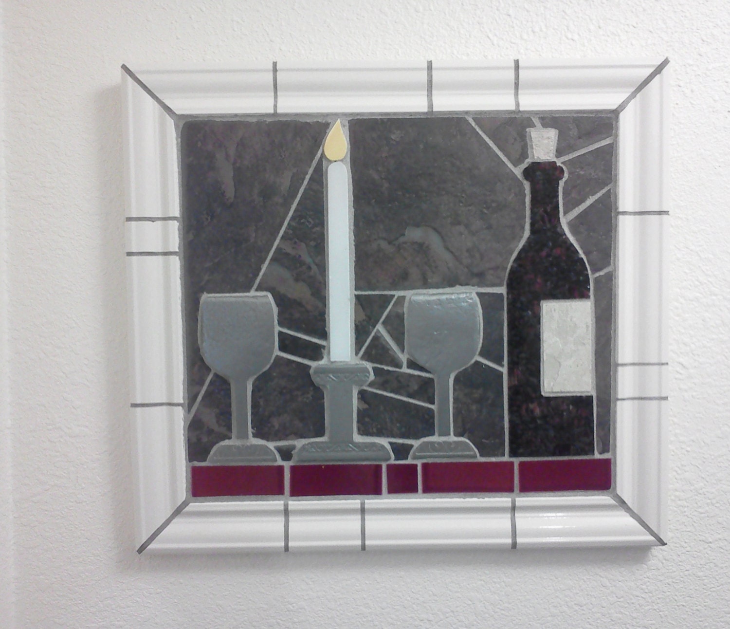 mosaic wine bottle and glasses wall hanging