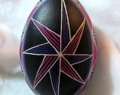 Ukrainian Egg, Pysanky, Goose egg, egg, black, purple, star