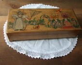 Vintage Wooden Trinket Box Garden Scene Hand Painted OOAK