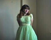 XS Light Green Party Dress - 1950s Light Green Spring Dress - Formal Short Full Skirt Dress