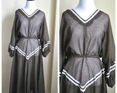 Polka Dot 70s Brown Boho Dress - Medium Bohemian Sheer Dress