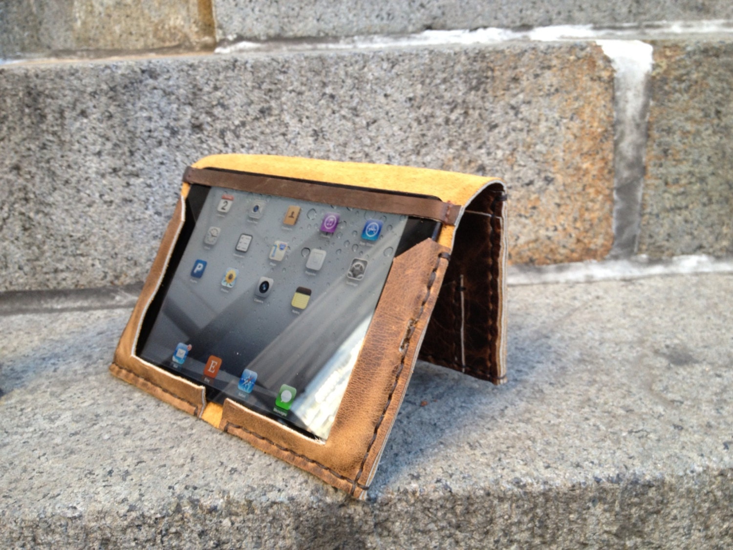 Golden iPad mini case - iPhone accessories and card pocket - hand sewn