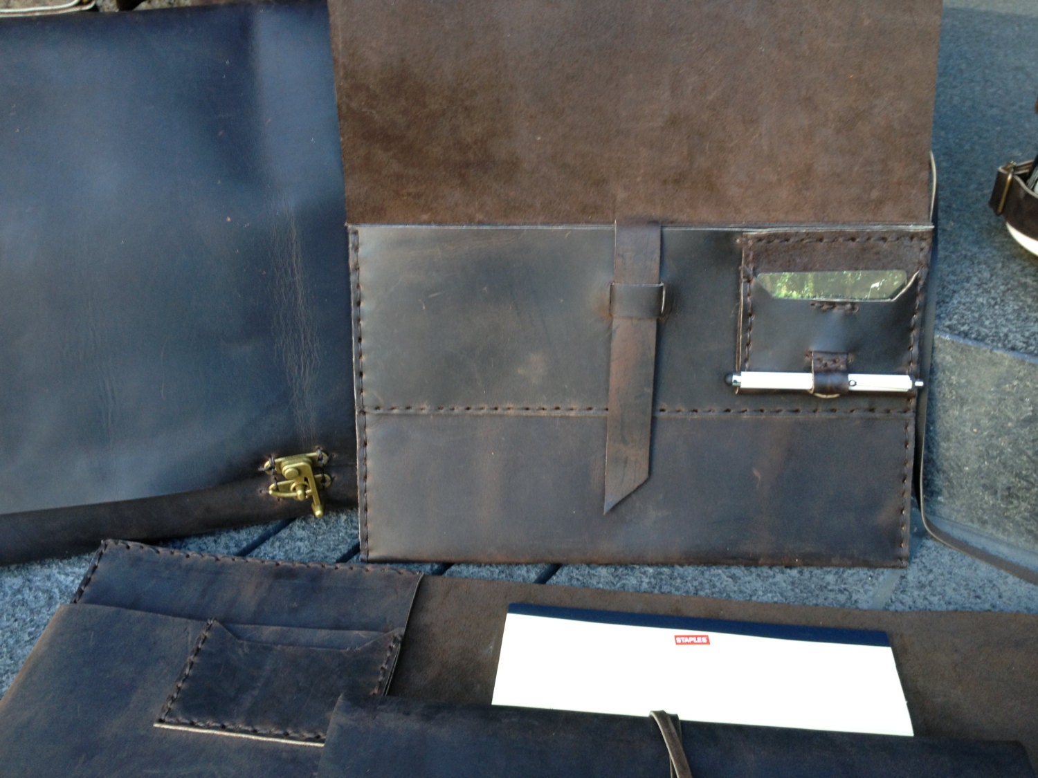 Big Apple Ipad bag - hand stitched leather -13 inch case with cross body strap