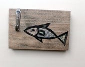Fish Wall Hook, Reclaimed Wood with Fish Art and Spoon Hook - upcycled wall decor - fishing decor