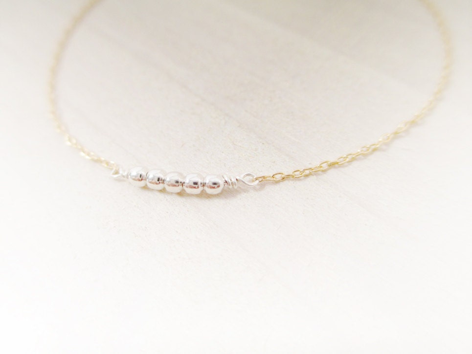 Dewdrop - tiny sterling silver beads necklace - 14k gold filled chain - dainty - wedding - for her - modern everyday jewelry