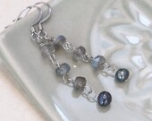 Earrings - Labradorite Rondelles with Freshwater Pearls