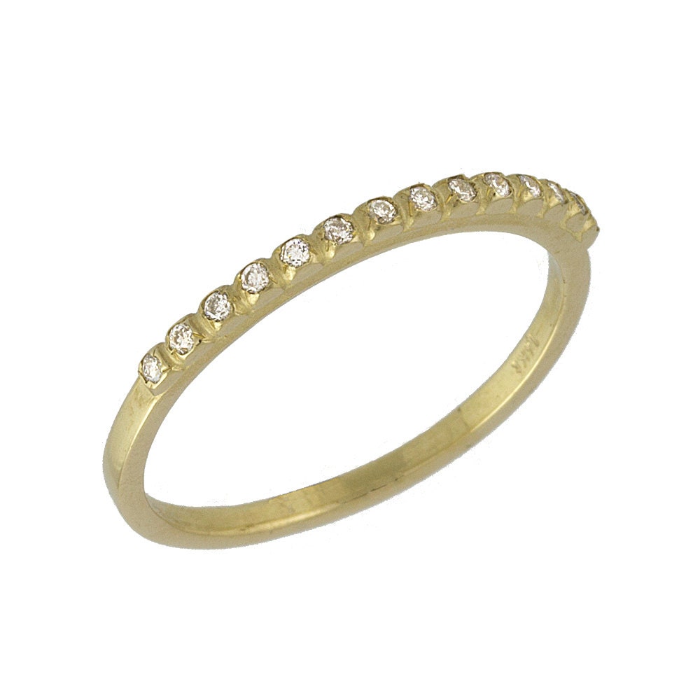 Polished Thin Channel Set Diamond Wedding Band in 14k Yellow Gold