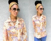 The Egyptian Goddess Disco Blouse - Vintage 70s Boho Disco Blouse w/ Metallic Gold/Copper Thread Embroidered Fabric - Medium/M