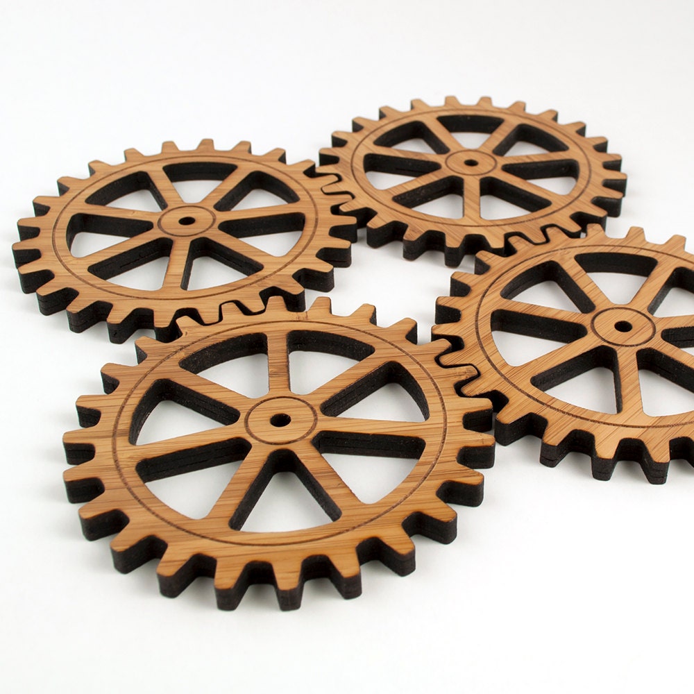 Gear Coasters Bamboo Wood (Set of 4)