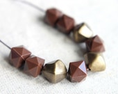 Geometric Necklace Faceted Nugget Necklace Brown Brass Necklace Modern Jewelry Beadwork Necklace