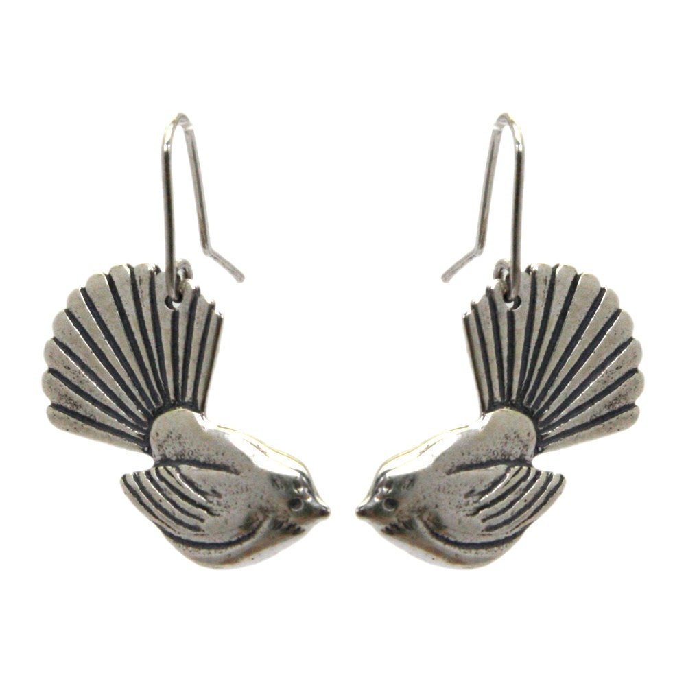 New Zealand Fantail (Piwakawaka)  Sterling Silver Earrings