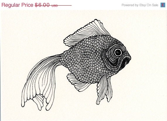 SUMMER FUN SALE Goldfish Illustration Screenprint 4x6