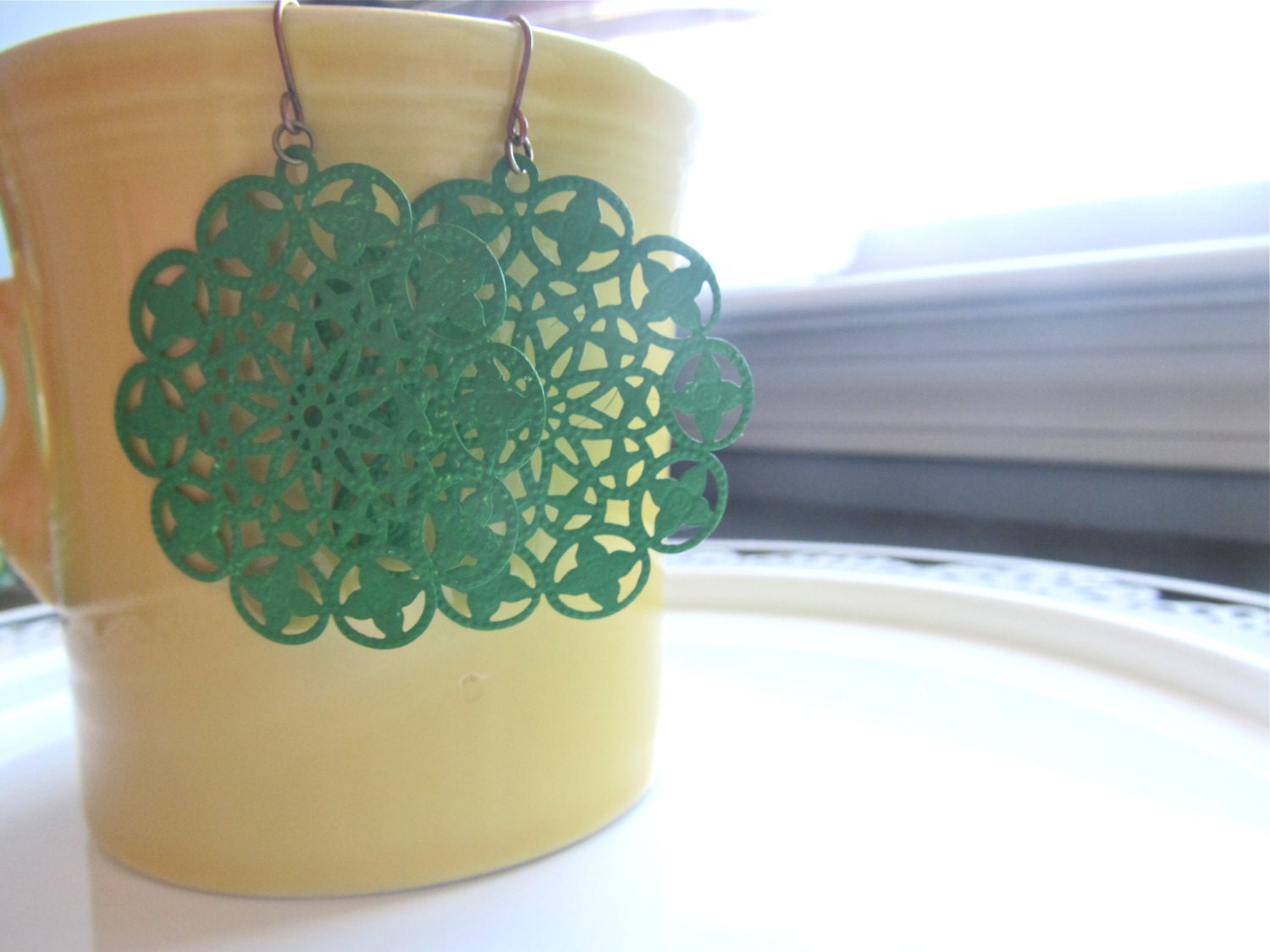Green filigree earrings
