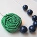 Green Navy statement necklace wedding fabric flower beaded