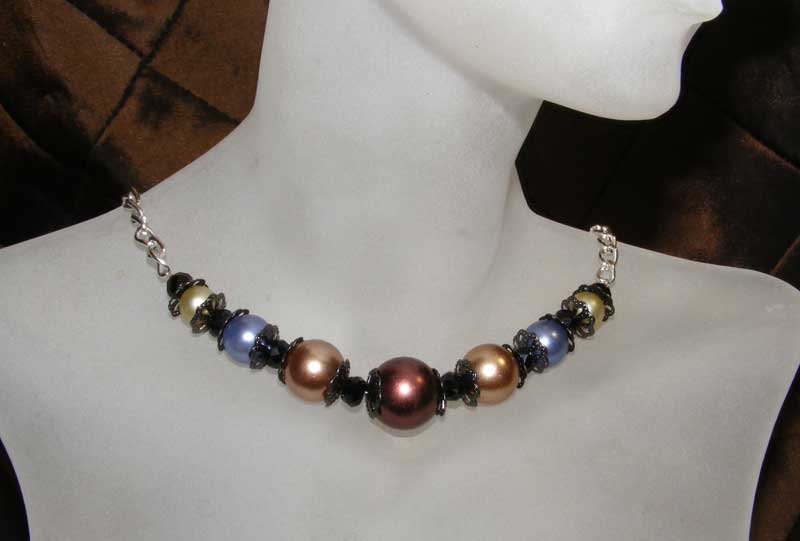 Colorful Glass Pearl & Crystal Necklace with Silver Chain
