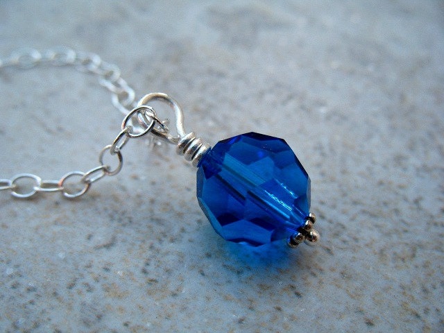 Blue Pendant Necklace Swarovski Crystal Sterling Silver Jewelry